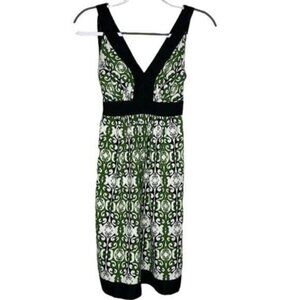 Trulli Ann Taylor LOFT Sz 2P Green White Black Boho Sleeveless Lightweight Dress